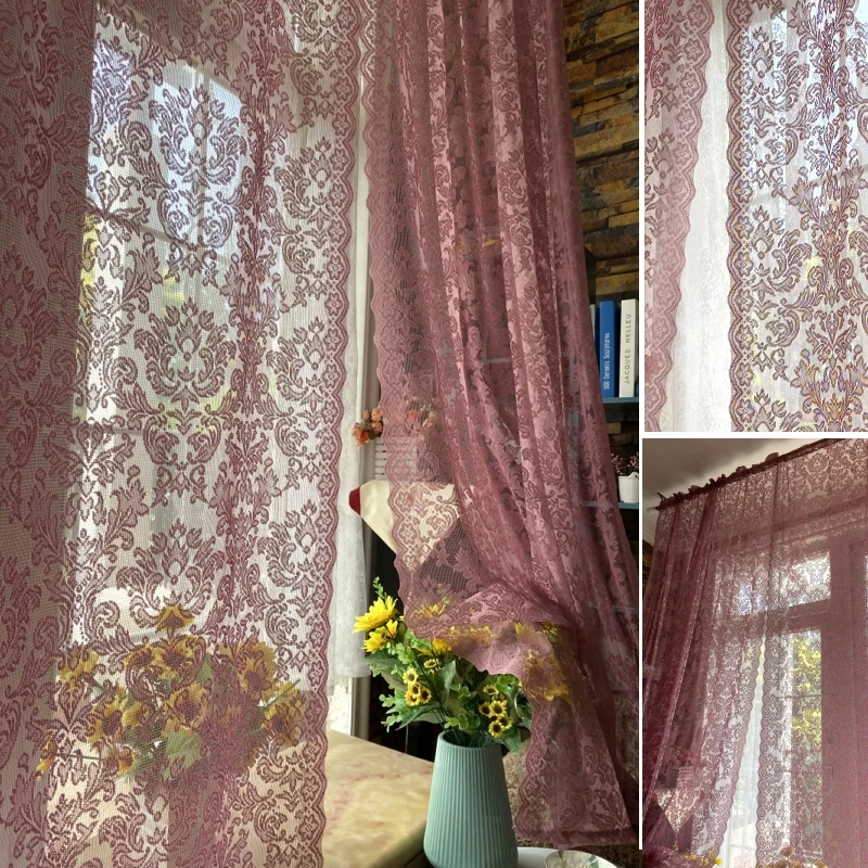 

Pastoral floral lace curtains Korean princess curtain drapes for bedroom cafe easy installl rod pocket cotinas window decos