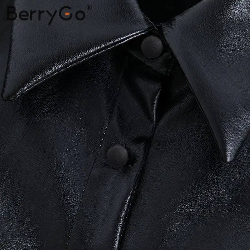 BerryGo Модные Куртки из искусственной кожи для женщин, женская верхняя одежда с пышными рукавами, пальто, Осень-зима, мотоциклетная куртка-бомбер из искусственной кожи, черная куртка
