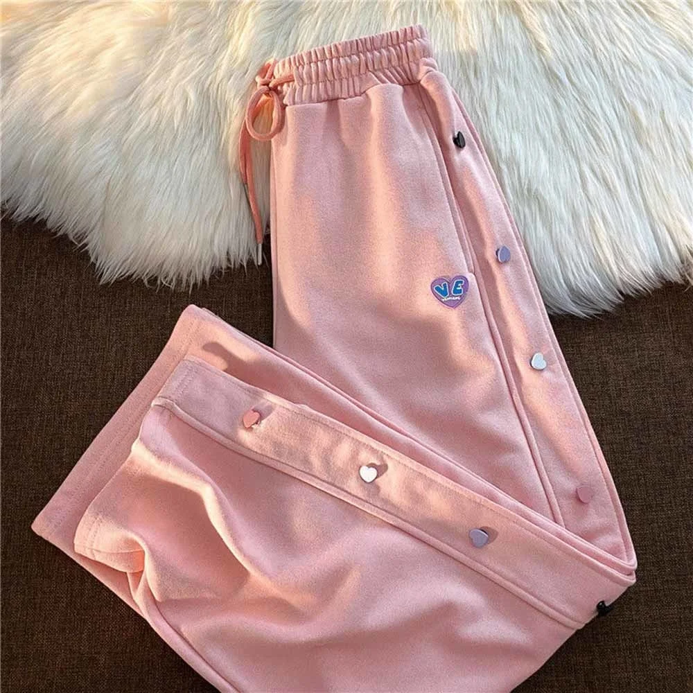 

Women Drawstring Sweatpants Women trousers Streetwear Wild Straight Wide leg pants Female Korean Fashion High Waist Casual Pants