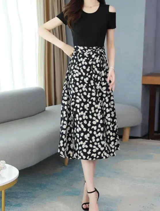 

2021 summer chiffon floral dress plus size women's high-end dress