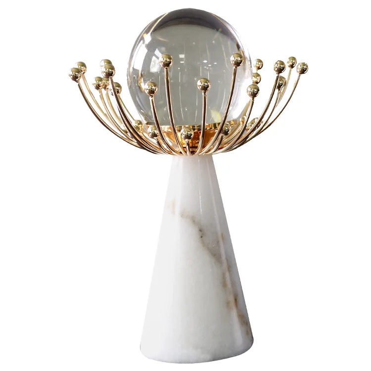 

[HHT] Light Luxury Blossoming Rich Crystal Ball Marble Base Ornaments Home Decoration Living Room Decorations Craft