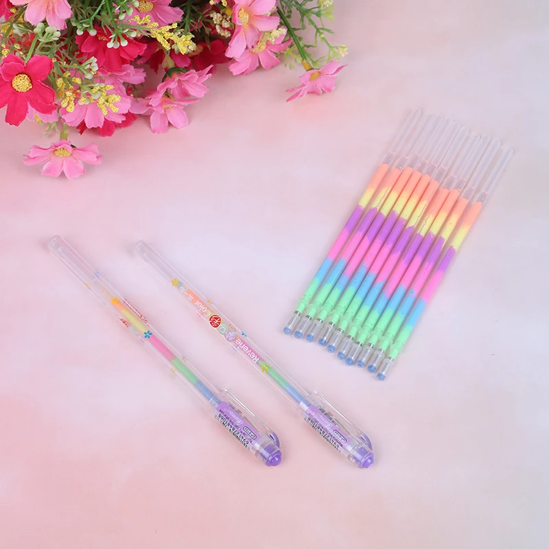 10pcs/lot Multi Color Rainbow Highlighters Gel Pen Refills For Students DIY Painting Graffiti Fluorescent Refill School Supply | Канцтовары