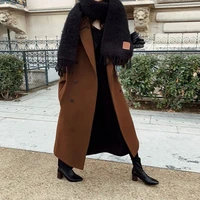 korean new style temperament straight solid color suit collar black woolen coat women double sided woolen coat women