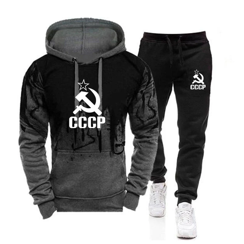 

Men Sweat Suit 2021 Brand Printed Tracksuit Men Sets Hoodies Plus pants Autumn Streetwear Pullover + 2 Pieces Sportswear Men
