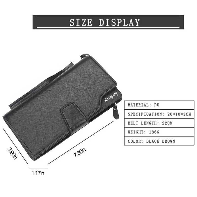 

PU Leather Purse for Men Wallets Zipper Large Capacity Hand Strap Men Wallet Business Solid Male Purses Coin Bag Zipper Wallet