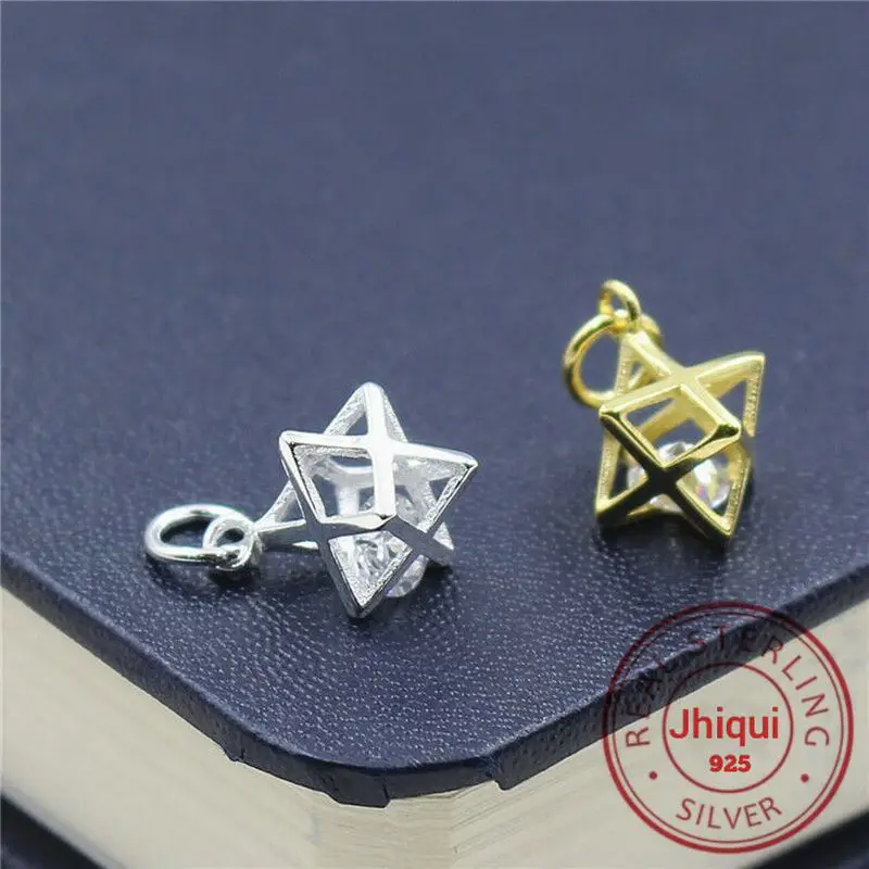 Настоящее серебро 925 пробы Циркон полые звезды Подвеска Шарм DIY серьги браслет