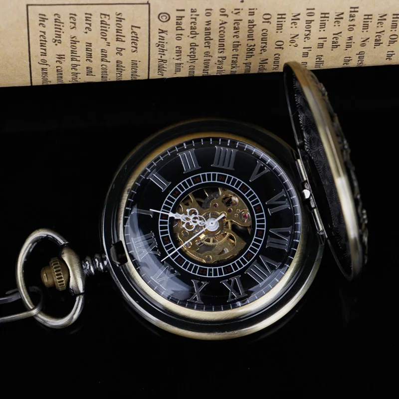 New Arrvial Switzerland Red cross Hollow Hand Wind Mechanical Bronze Pocket Watch Men's and Women Tone for Birthday Best Gift