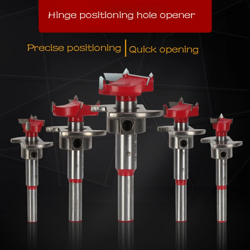 

5pcs/Set Positioning Woodworking Hole Opener 15/20/25/30/35mm Carbide Flat Wing Drill Adjustable Hinge Reamer Hole Drill Tool