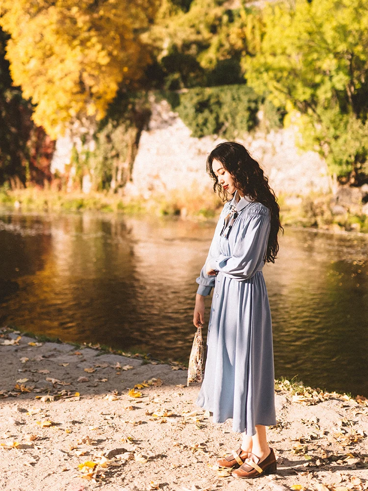 2019 Новое модное женское винтажное платье синие длинные платья | Женская одежда