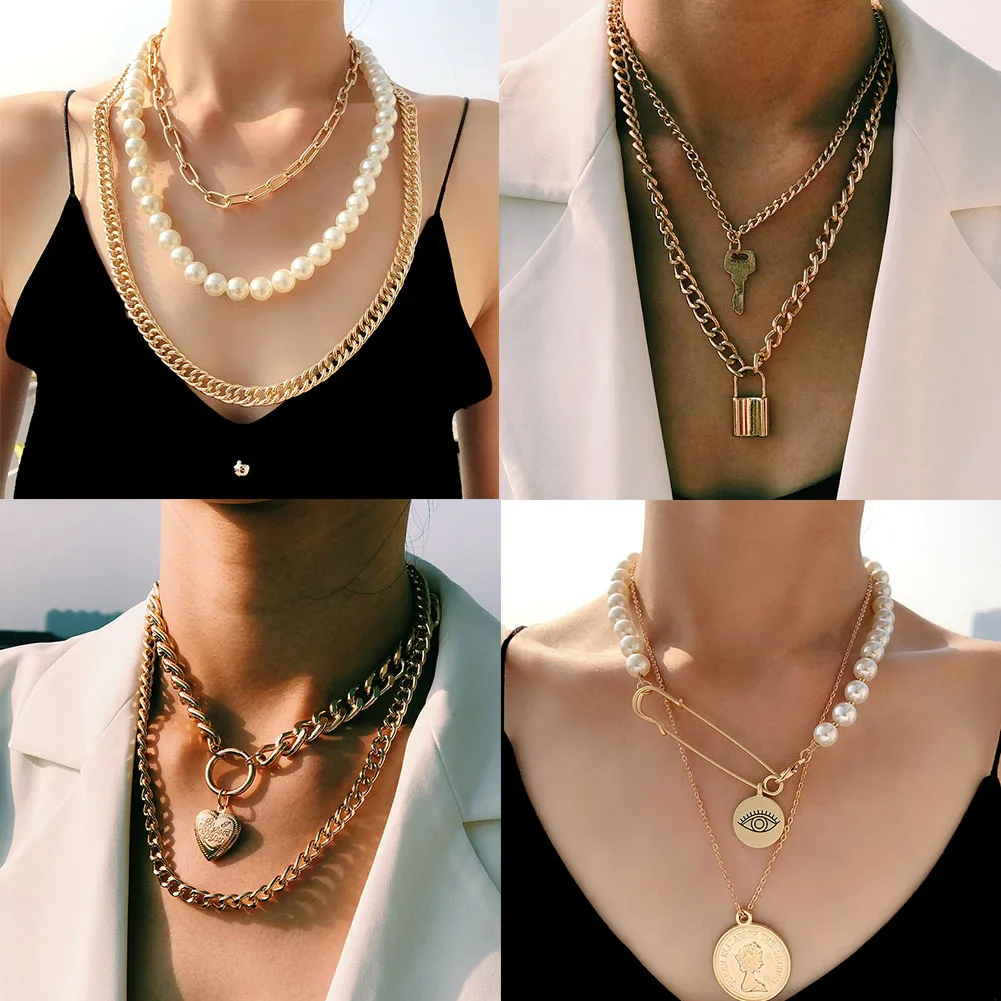 Женская винтажная цепочка JJFOUCS золотистого цвета цветной многослойный кулон с