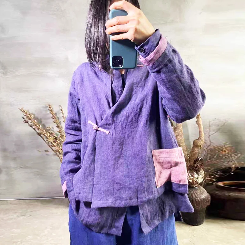 Женские винтажные рубашки из хлопка и льна весенние блузки 2020 с v образным