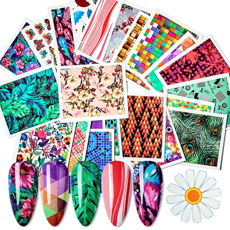 

24 pcs/set Nail Stickers Nail Art Flower Butterfly Water Transfer Decals Beauty Foil Wraps Manicure Decor Accessories