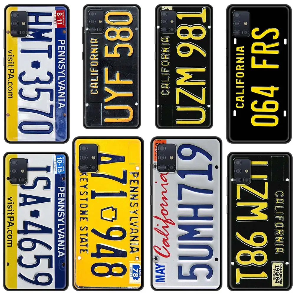 

Black Case For Samsung A51 A21s A71 A31 A12 A52 A41 A32 A02 A11 A91 A72 A32 A42 A01 Silicone Retro Funny License Plate Number