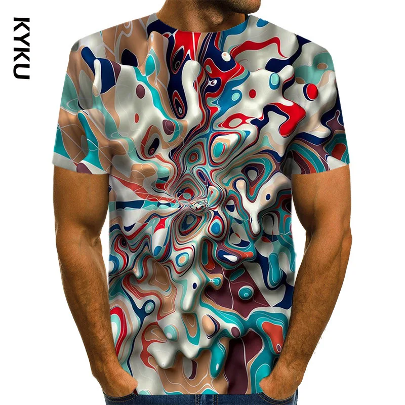 

KYKU 3D Funny Psychedelic Print T Shirts Short Sleeve T Shirt Men Harajuku Casual Tee Shirt Homme Streetwear T-shirt Men