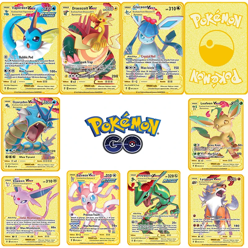 

Anime pokemon DIY card Eevee Pikachu Charizard Garbodor Gyarados Umbreon Duraludon Golden Metal Collectible Game Cards Toy gift
