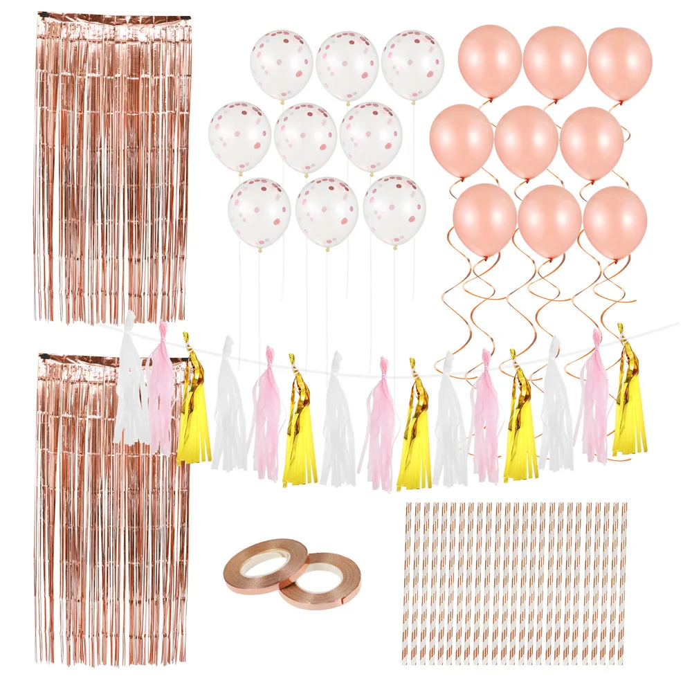 

1 Set Birthday Party Tassel Decorations Wedding Rose Gold Latex Balloons