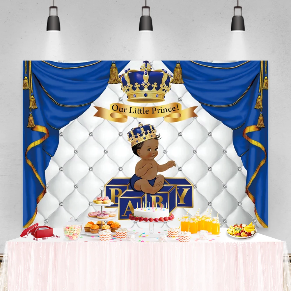 Laeacco синий Шторы Корона малыш душ Мальчики День рождения фон для фотосъемки с