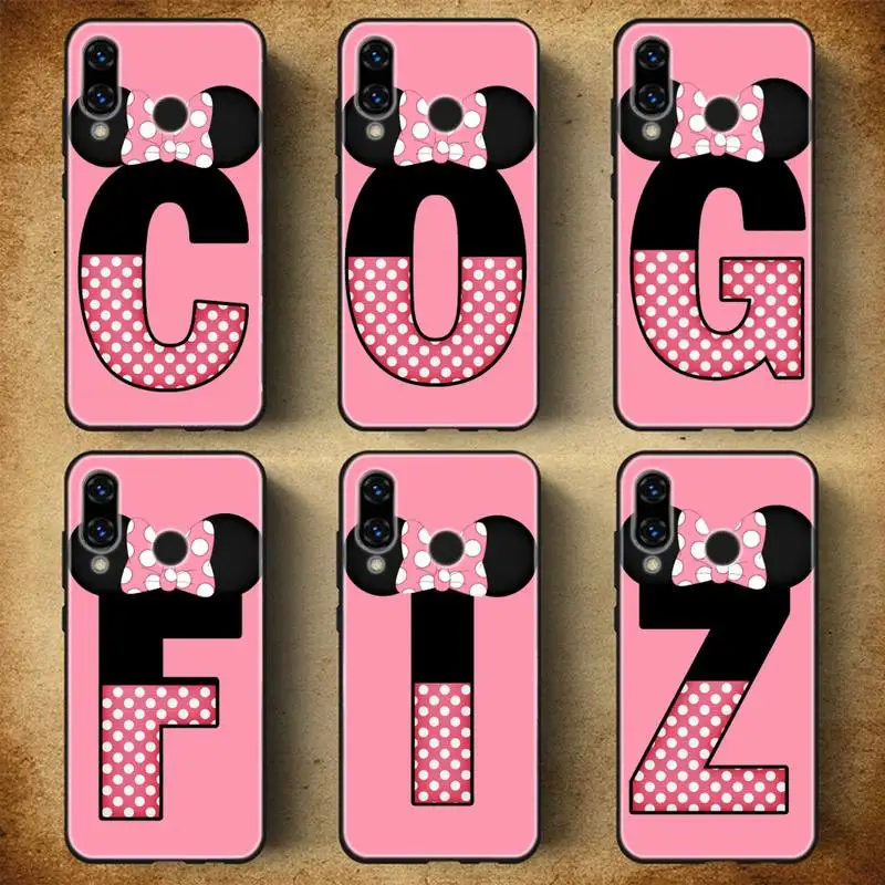 

Cartoon Mouse Bow 26 Letters DIY Printing Phone Cases For Huawei P20 30 40 Pro Mate 20 30 40 Pro Honor 10 V9 10