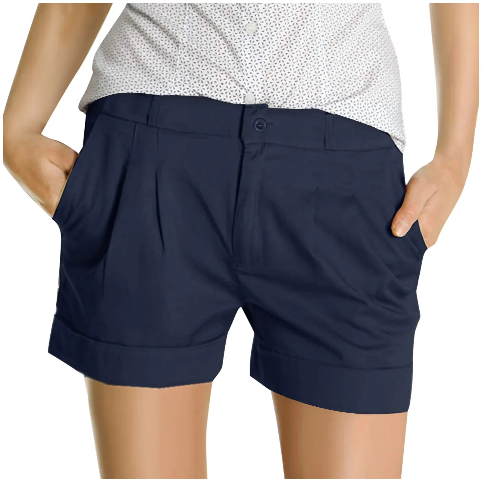 

Women's Shorts 2021 Summer New Fashion Shorts Short Chino Trousers Pleated Fake Pocket Pants Casual Pants