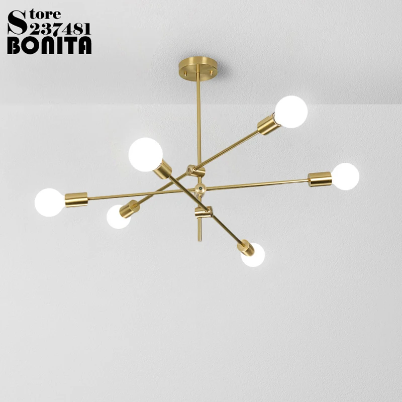Plating gold magic bean geometric line edison retro hanging lamps Molecular Led Bulb Golden branch angle adjusted pendant lamp |