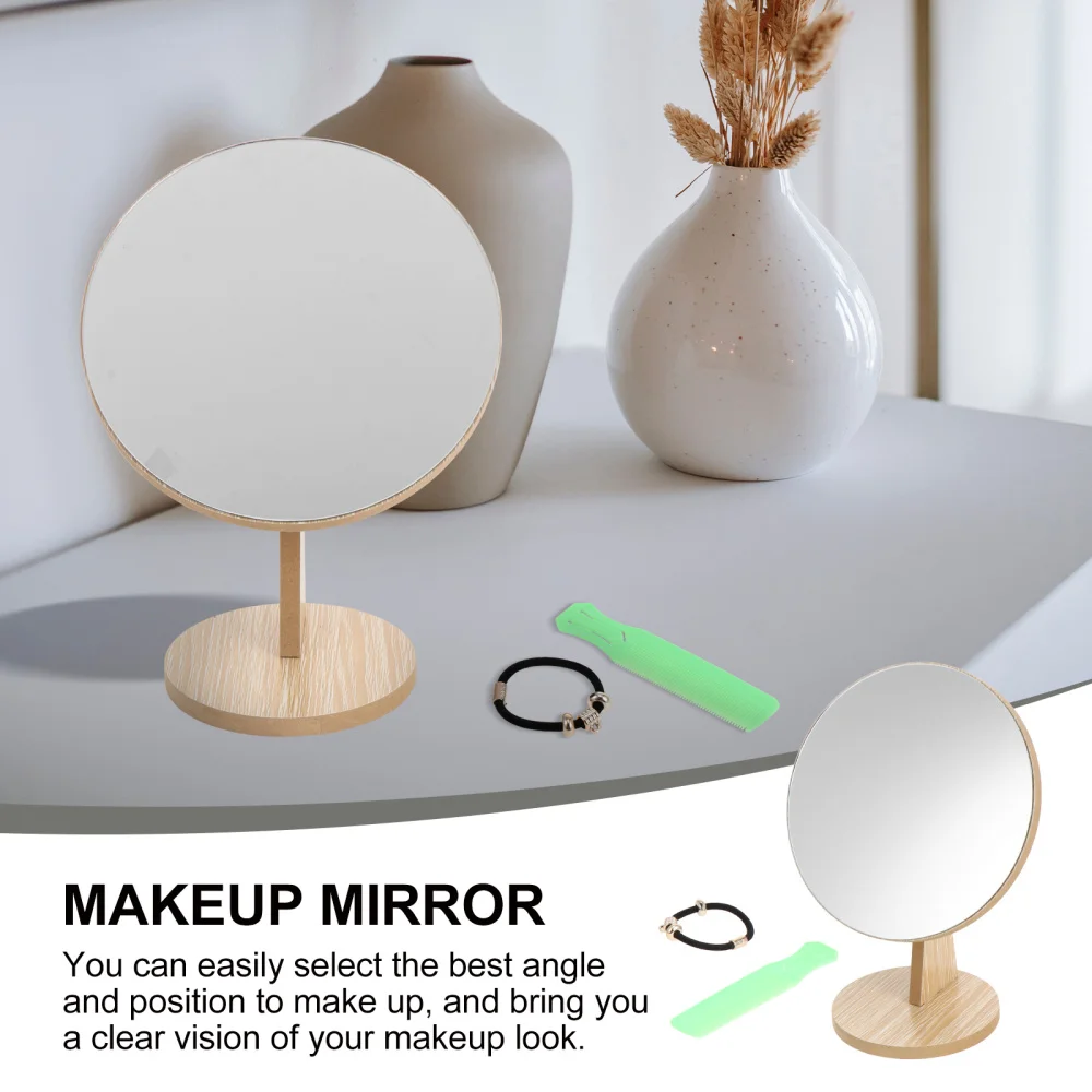 

Cosmetics Mirror with Wooden Stand Tabletop Swivel Mirror for Bathroom Bedroom