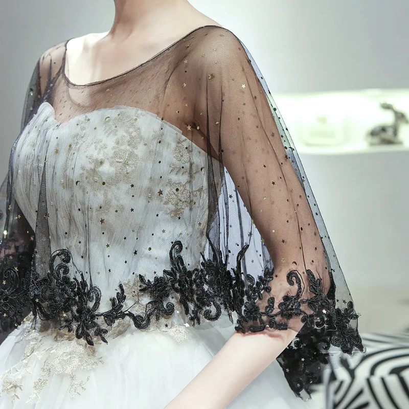 JaneVini Элегантное летнее черное свадебное болеро шали и обертывания Аппликации