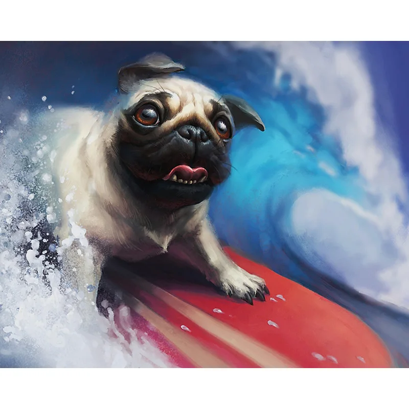 

5d DIY Diamond Painting Cute Dog Surfing Cross Stitch Diamond Embroidery Animal Diamond European Home Decor Children's gifts