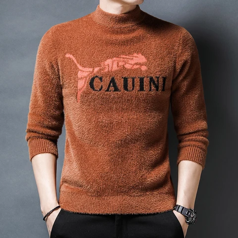 Топ класса имитация норки новый осенне-зимний модный брендовый дизайнерский пуловер вязаный мужской свитер с высоким воротом повседневная мужская одежда