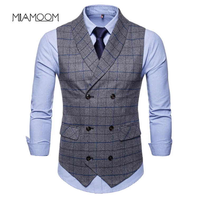 

Мужской костюм MIAMOOM 2021, двубортный мужской повседневный жилет в клетку 0221