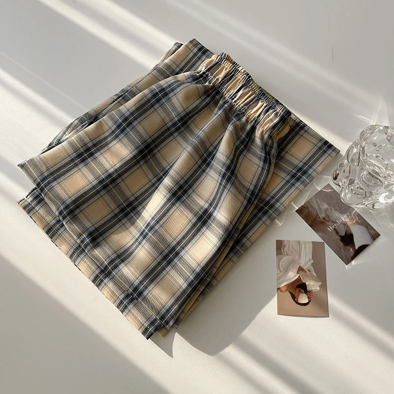 Женские брюки в клетку повседневные длинные с широкими штанинами весна-лето 2021 |