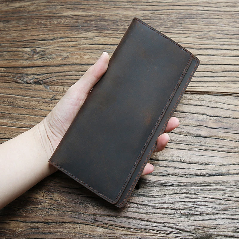 Тонкий Простой зажим для денег мужчин держатель чеков Crazy Horse из натуральной кожи