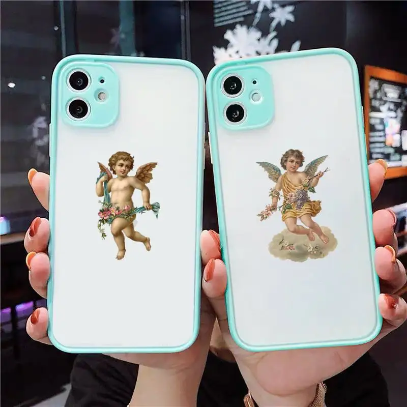 

Cute angel Phone Case For iPhone 12 11 Mini Pro XR XS Max 7 8 Plus X Matte transparent blue Cover