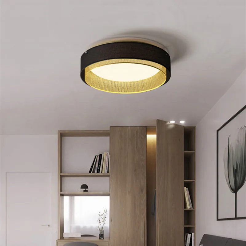 Винтажный медный потолочный светодиодный светильник в виде круга сетки тканевый