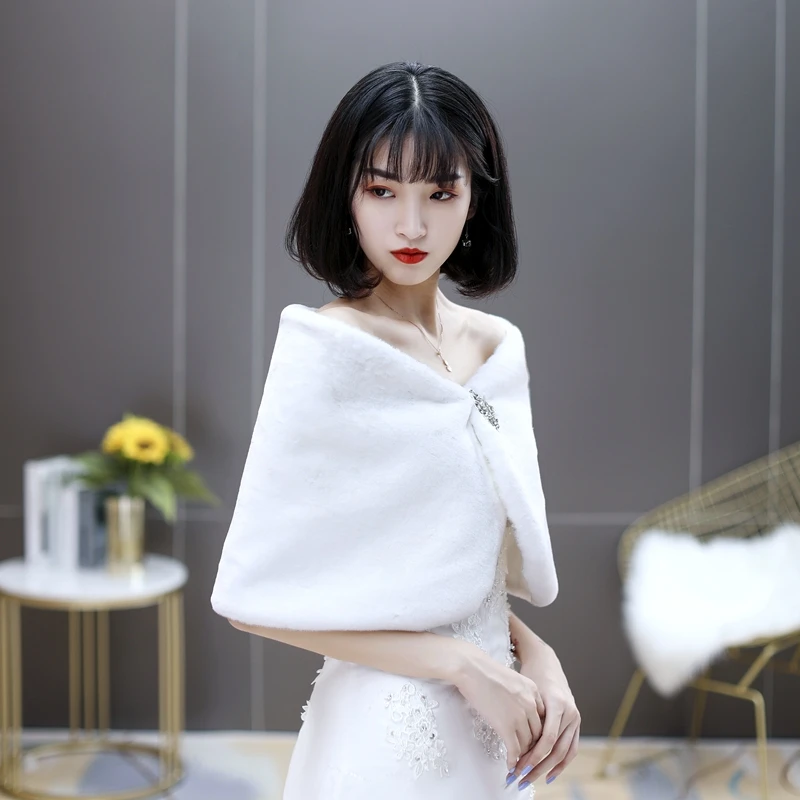 

Bridal Bolero with Crytals Faux Fur Bride Wedding Accessories Fall Winter Wrap Ivory Shrugs for Women