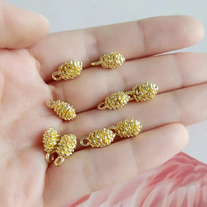 

50pcs 6*13mm Gold Color Small Pine cone Charm pendant for cloth/wedding hair Jewelry Findings for DIY Handmade Jewelry Making