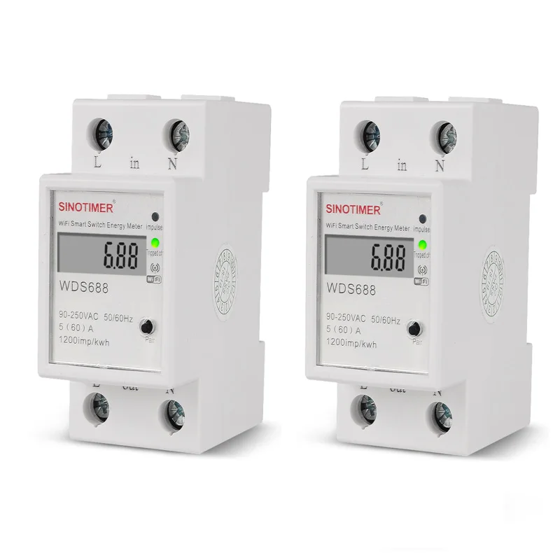 2PCS Цифровой потребление электроэнергии киловатт-Din Rail умный измеритель энергии, Wi-Fi, Мощность счетчик ватт дистанционный переключатель Управление монитор 110V 220V AC - Комплект: 2PCS