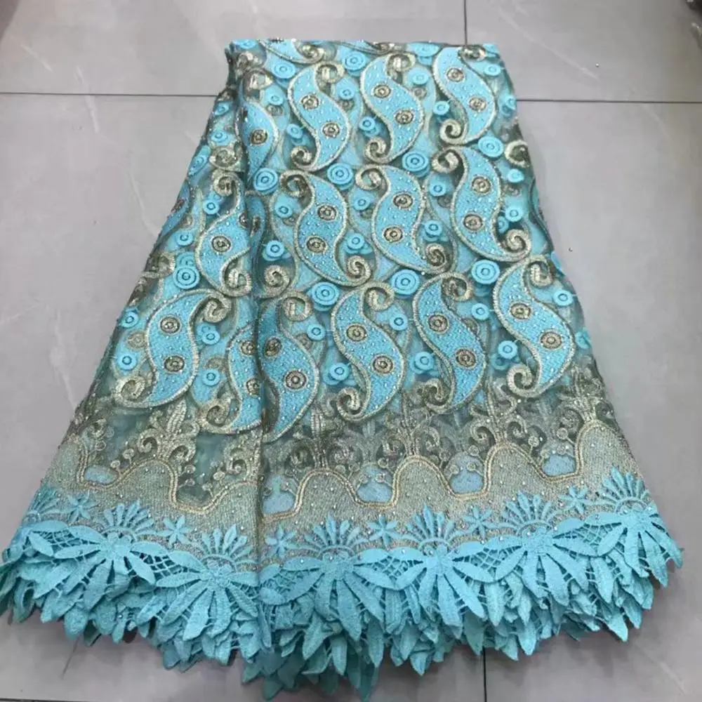 

Fashion Guipure Lace Fabric Onion Colors African Cord Lace with Stones Water Soluble Lace Fabrics for Party Dress