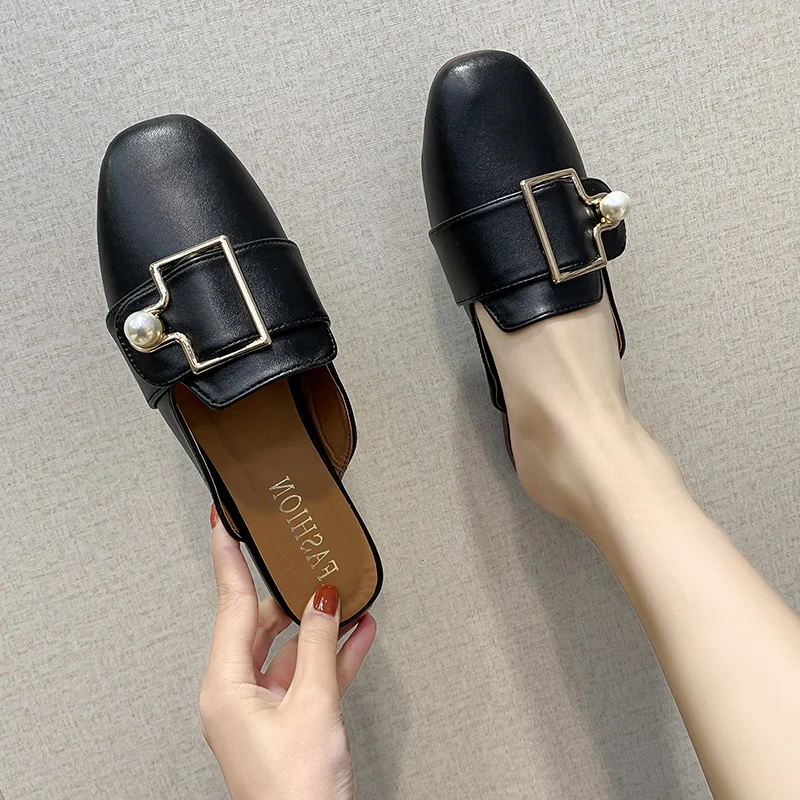 

Female Shoes Womens Slippers Outdoor Loafers String Bead Slides Low Cover Toe Mules Sexy 2021 Flat Soft Summer Rubber Basic PU C