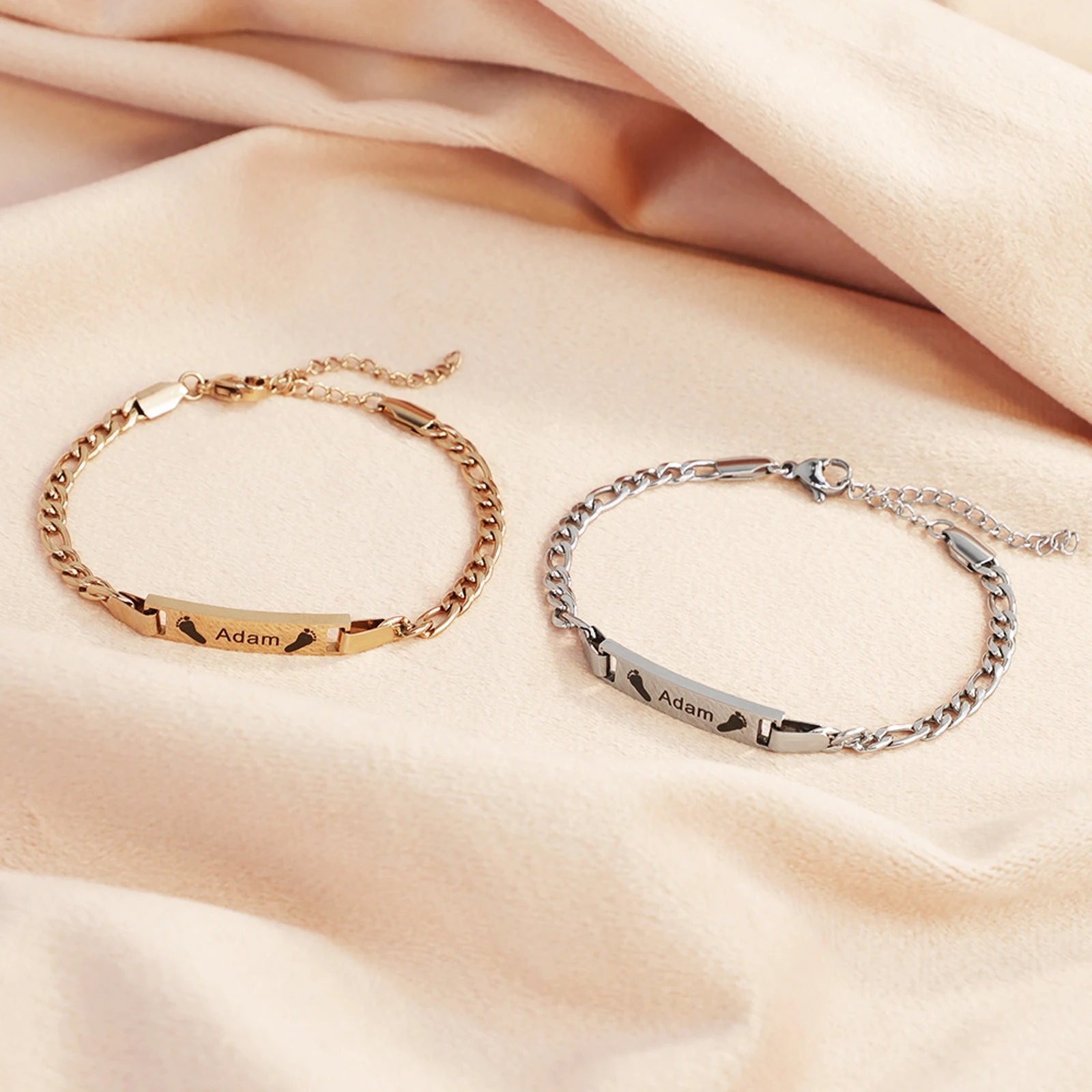 

Personalized Rose Gold Silver Color New Stainless Steel Bracelets Custom Name Birthdate Phone Number Bracelet Baby Birthday Gift