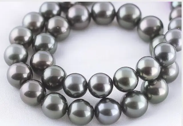 Горячая # Оптовая продажа&gt 18 &quot14 мм Таитянский подлинный черный круглый жемчуг