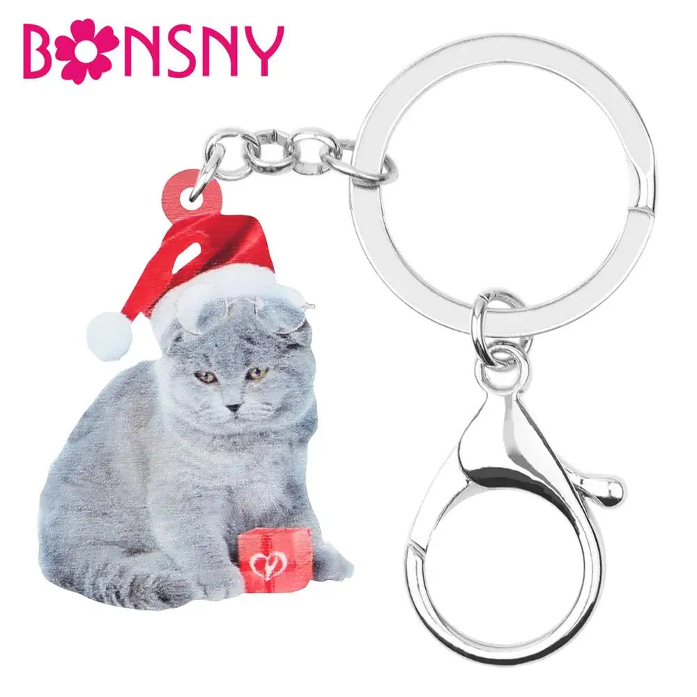 Bonsny акриловые рождественские шотландские складные кошки ключи цепочки Ключи