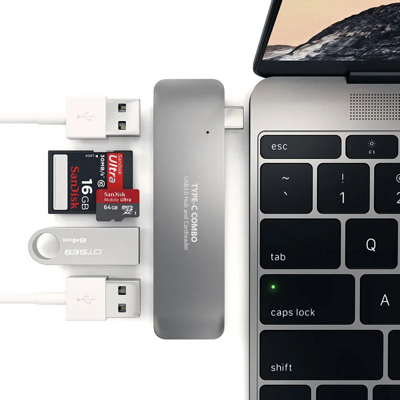 USB хаб Thunderbolt 3 с портом Type C и кардридером для TF SD карт|Компьютерные кабели разъемы|