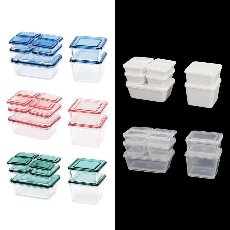 

9 Pcs 1:12 Dollhouse Accessories Mini Plastic Fresh-keeping Box with Lid Miniature Food Storage Container Case Doll Scene