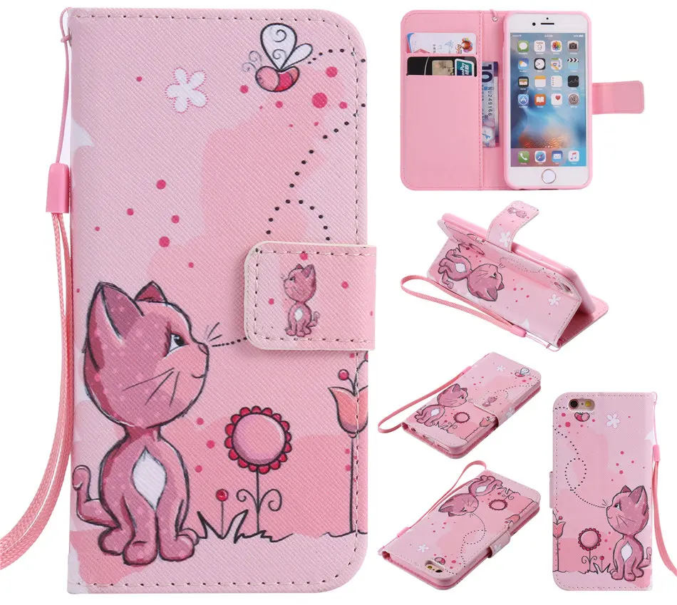 Cute Cover For iPhone 11 Pro Max SE 2020 X XS XR 8 7 6S 6 Plus 5S 5 Book Case Leather Wallet Card Slot Capa Cat Bear Girl DP06F