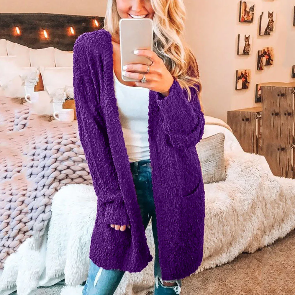 Зимнее пальто кардиган Feminino женский свободный теплый шерстяной бархатный с