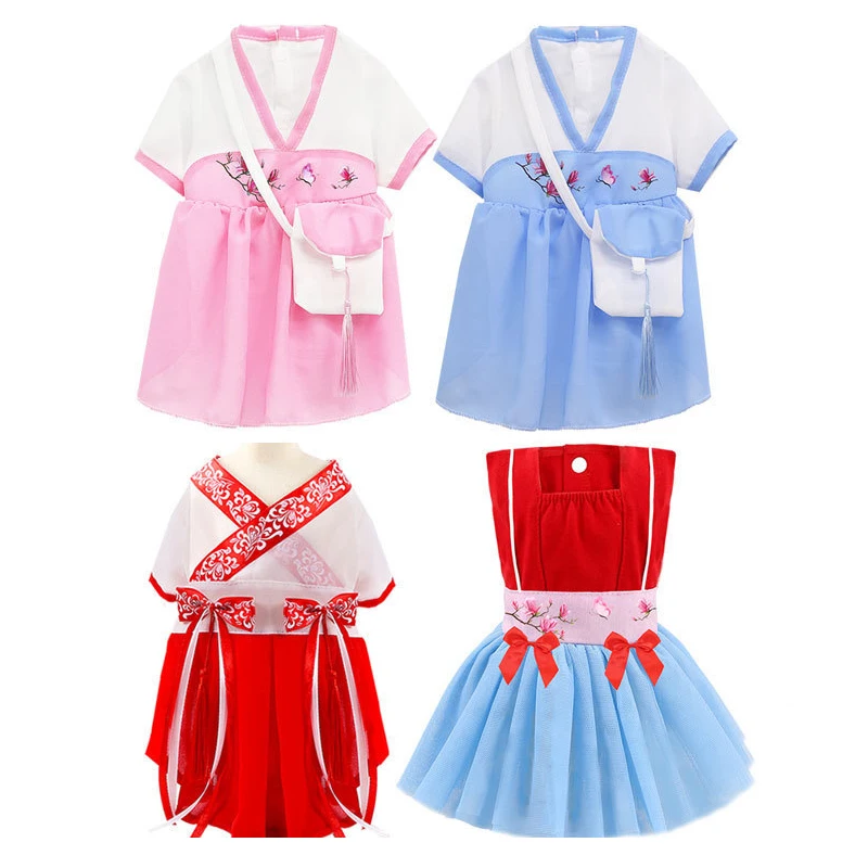 

Pet Chinese style Hanfu skirt satchel Chiffon Keji teddy bear cat dog clothes pet products dress new style in spring summer2021