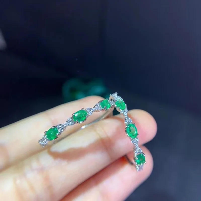 Original Designer Natural Emerald Crown Sparkling Opening Adjustable Ring Retro Light Luxury Charm Ladies Silver Jewelry