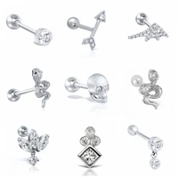 aide 925 sterling silver white cz crystal flower stud earrings for women rock punk skull snake arrow cartilage ear stud jewelry
