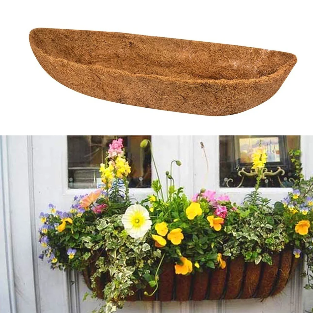 

Coco Liner Trough Half Moon Shaped Planter For Window Box Natural Coconut Fiber Flower Basket Wall-mounted Wedding Decoration