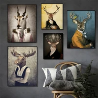 animal head human body posters and prints antelope horse rabbit wear a suit anthropomorphic animals picture home decor wall art